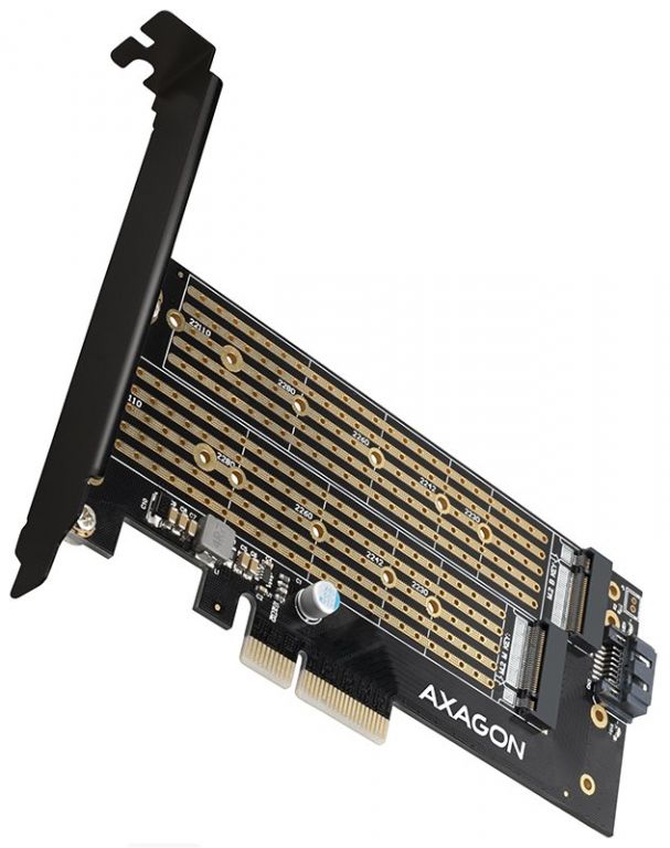 AXAGON slot adaptér do PCIe x4 na M.2 NVMe M-KEY nebo SATA B-KEY / PCEM2-D / low-profile