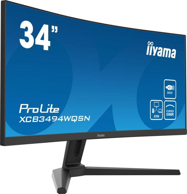 Monitor iiyama ProLite XCB3494WQSN-B1 34", zakřivený VA LED, 0.4ms, KVM, USB-C/HDMI/DP, LAN, hub USB