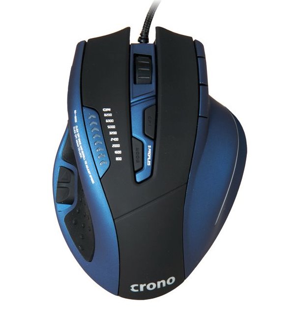 CRONO myš CM638 High-end/ gaming/ drátová/ laser/ do 8200 dpi/ gaming/ 12 tlačítek/ USB/ černo-modrá