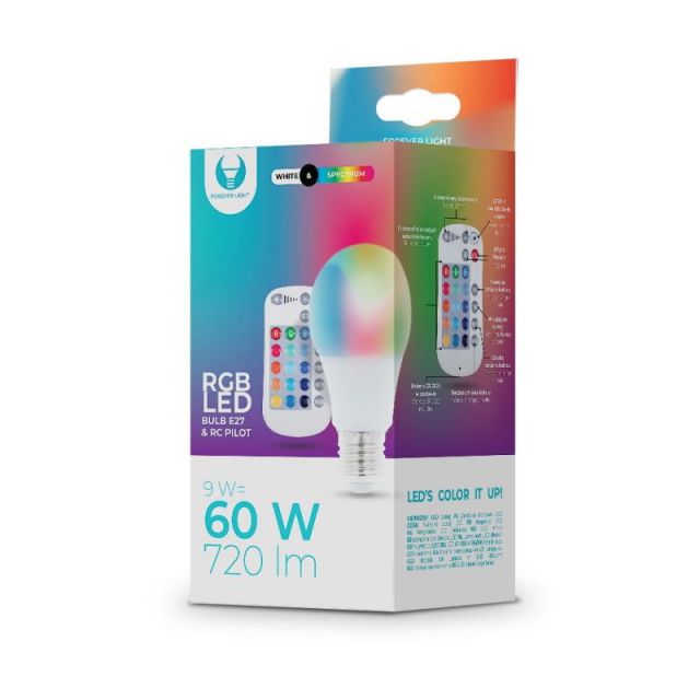 LED žárovka Forever E27 A60 RGB 9W s dálkovým ovládáním bílá