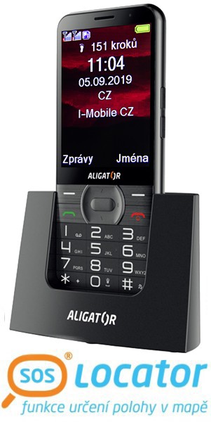 ALIGATOR A900 GPS Senior černý + stolní nabíječka