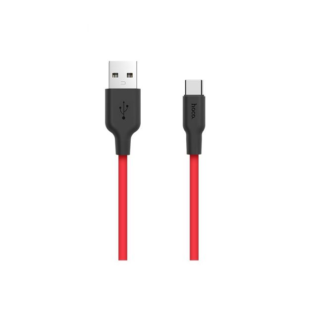 Hoco Silicone Type-C Charging Cable 1m Black and Red