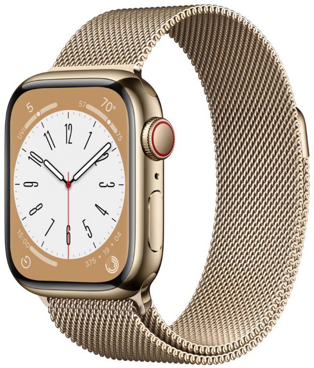 Apple Watch Series 8 GPS + Cellular 41mm Gold Stainless Steel Case with Gold Milanese Loop