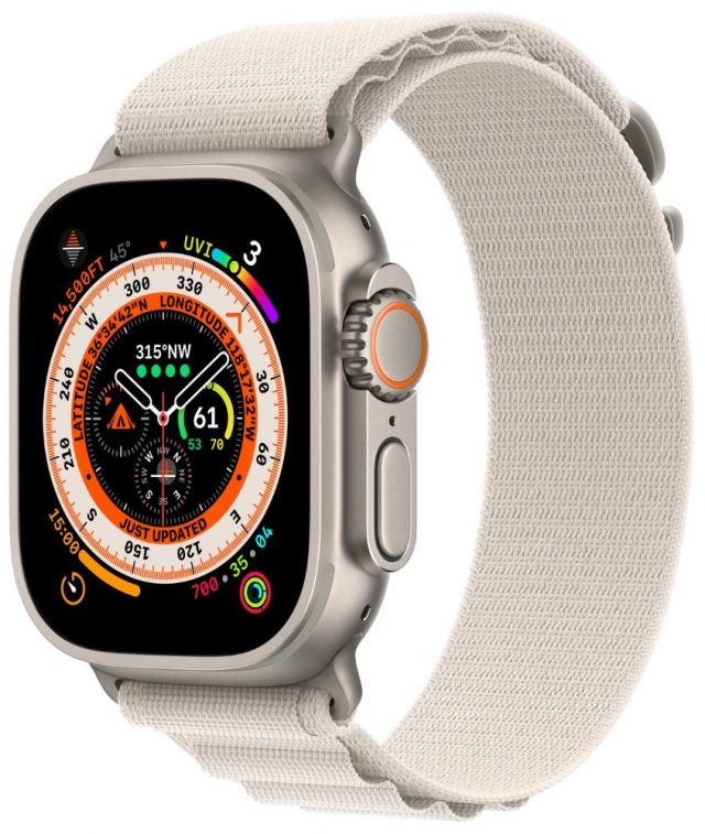Apple Watch Ultra GPS + Cellular, 49mm Titanium Case with Starlight Alpine Loop - Large