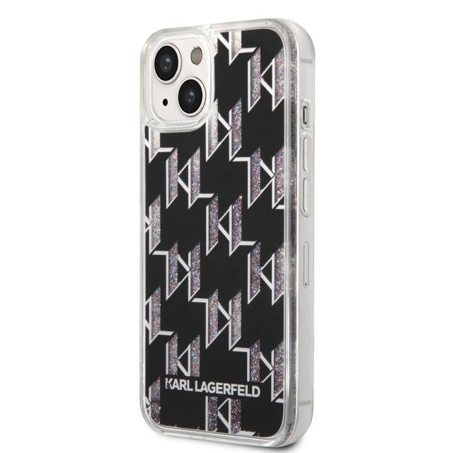 Karl Lagerfeld Monogram Liquid Glitter Zadní Kryt pro iPhone 14 Black
