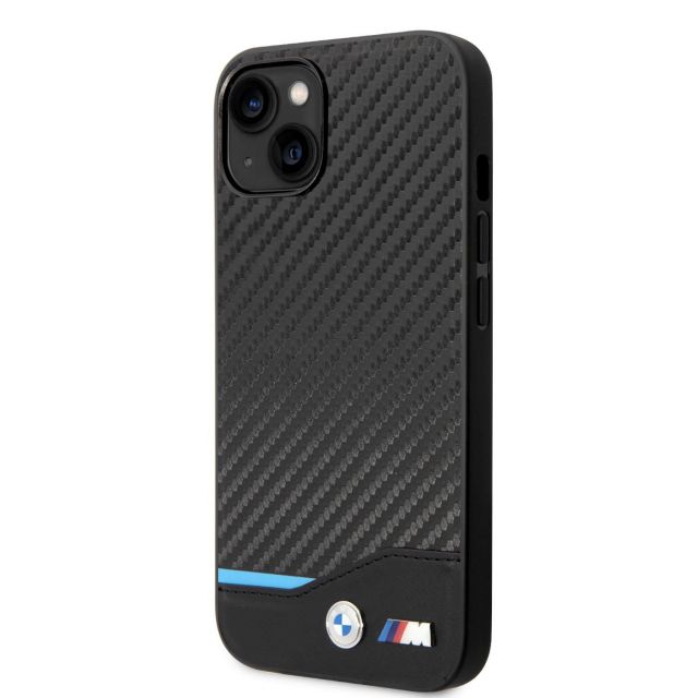 BMW M PU Carbon Blue Line Zadní Kryt pro iPhone 14 Plus Black
