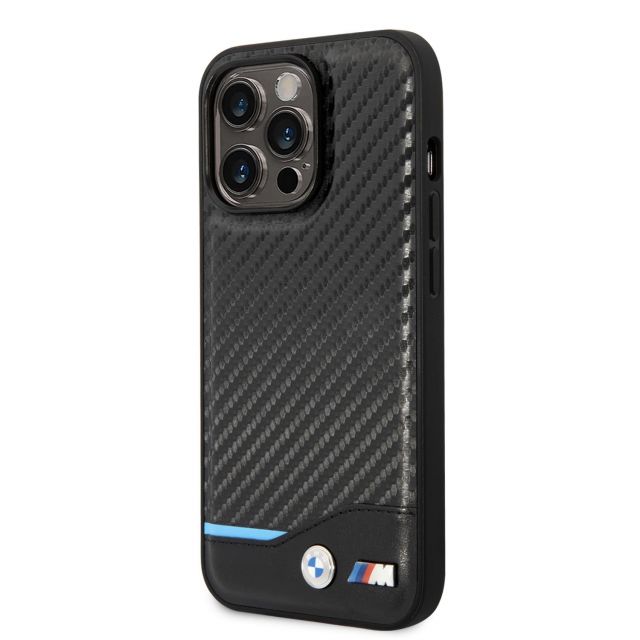 BMW M PU Carbon Blue Line Zadní Kryt pro iPhone 14 Pro Max Black