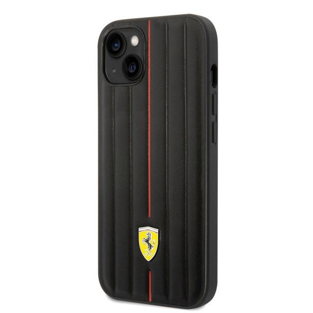 Ferrari Leather Embossed Stripes Zadní Kryt pro iPhone 14 Black