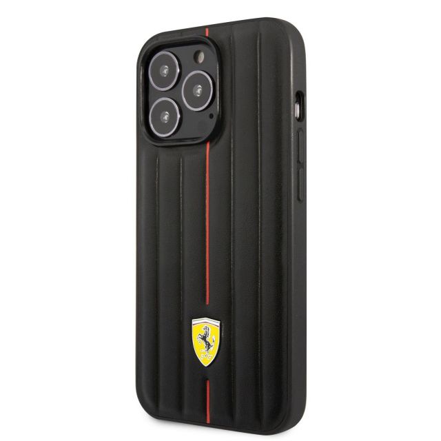 Ferrari Leather Embossed Stripes Zadní Kryt pro iPhone 14 Pro Max Black