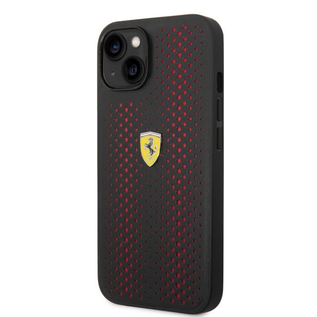 Ferrari PU Leather Perforated Zadní Kryt pro iPhone 14 Red