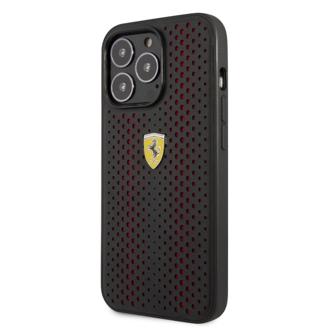 Ferrari PU Leather Perforated Zadní Kryt pro iPhone 14 Pro Red