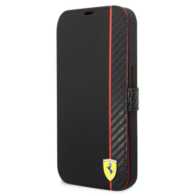 Ferrari Smooth and Carbon Effect Book Pouzdro pro iPhone 14 Black