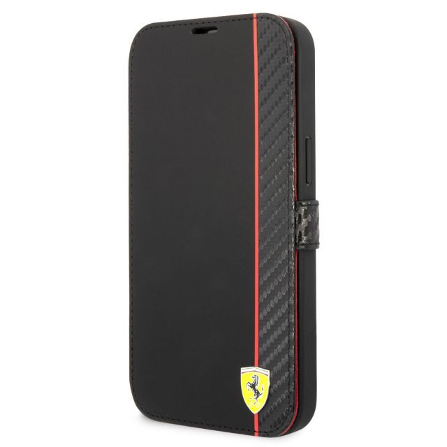 Ferrari Smooth and Carbon Effect Book Pouzdro pro iPhone 14 Plus Black