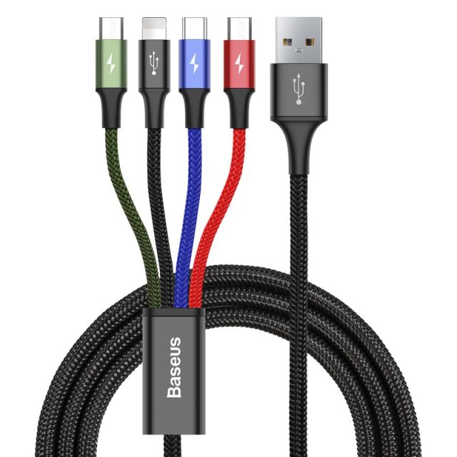 Baseus Fast 4-in-1 Cable for Lightning + Type-C + 2* Micro 3.5A 1.2M Black