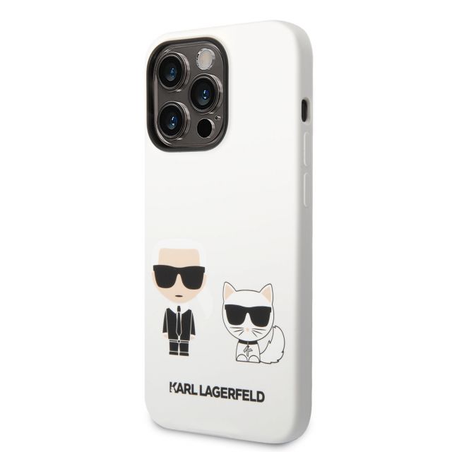 Karl Lagerfeld and Choupette Liquid Silicone Zadní Kryt pro iPhone 14 Pro White