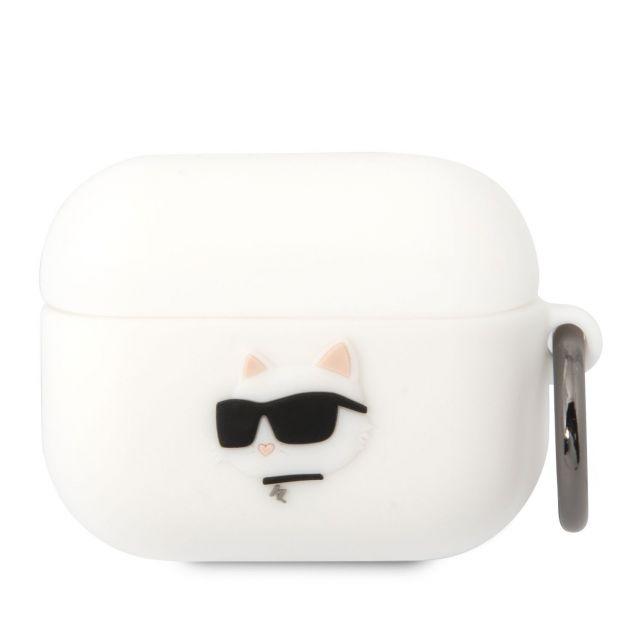 Karl Lagerfeld 3D Choupette Head Logo NFT Silikonové Pouzdro pro Airpods Pro White