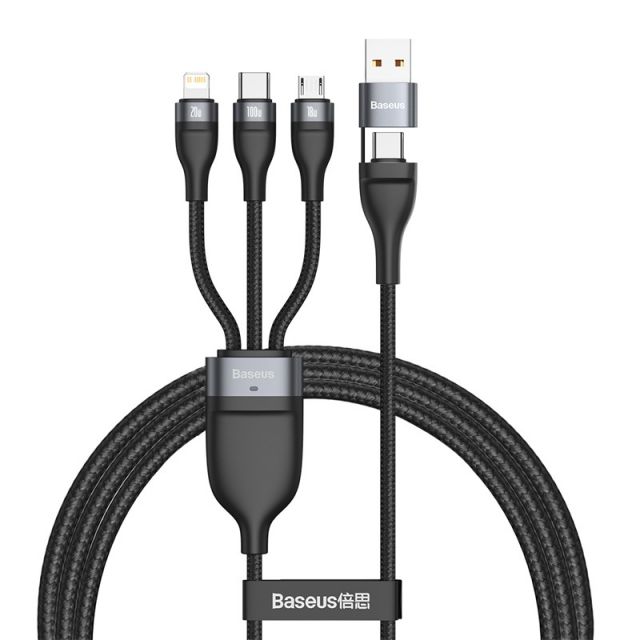 Baseus Flash Series 2-for-3 Data Cable USB + Type-C/MicroUSB + Lightning + Type-C Black