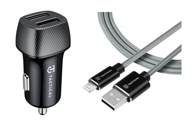 Tactical Field Plug Dual 24W + Tactical Fast Rope Aramid Cable USB-A/Lightning MFi 0.3m Grey