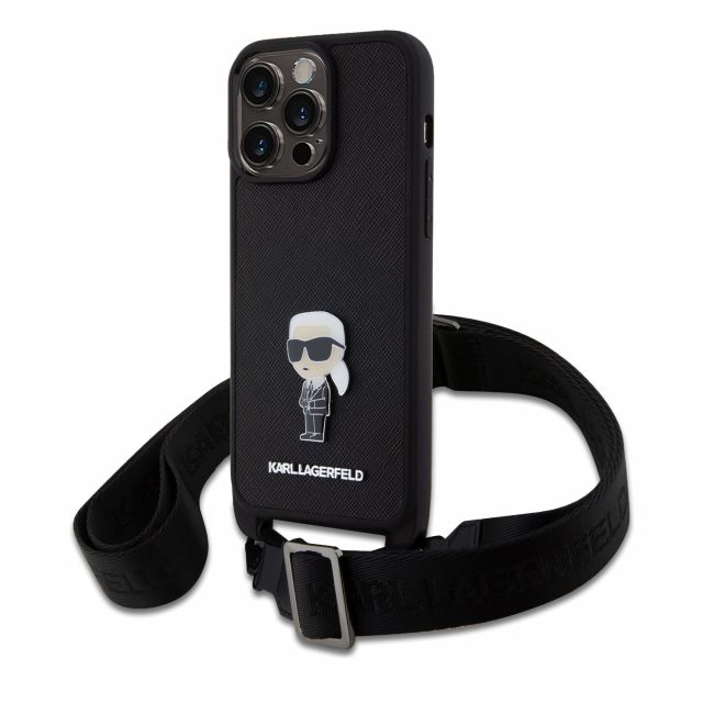 Karl Lagerfeld Saffiano Crossbody Metal Ikonik Zadní Kryt pro iPhone 15 Pro Max Black